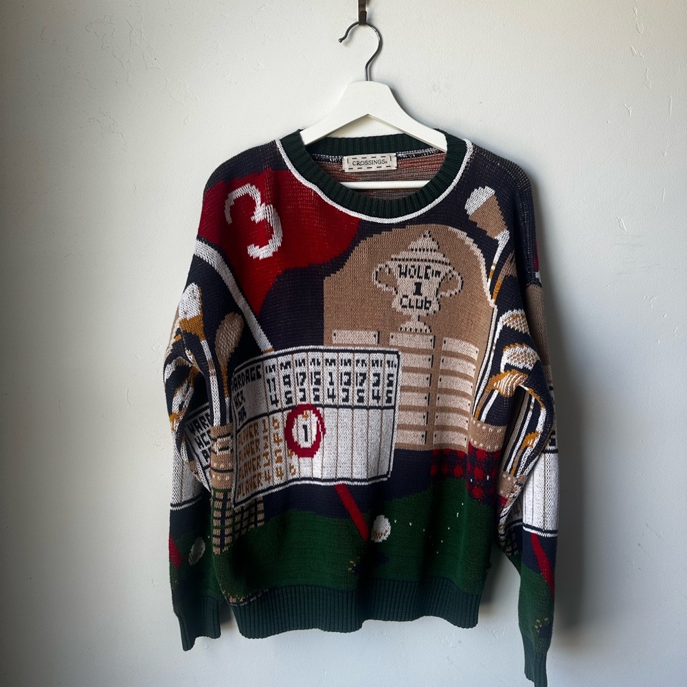 Vintage crossroads golf print sweater size medium